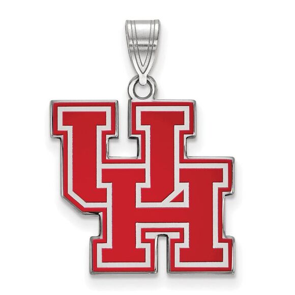 Sterling Silver U. of Houston Large Enamel 'UH' Pendant - Picture 1 of 3